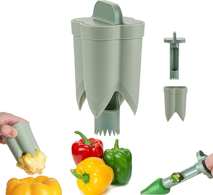 Pepper Corer Seed Remover, Pepper Seed Corer Remover Tool, Bell Pepper Core Cutter Deseeder, 2 in 1 Fruit & Vegetable Core Tools for Kitchen Family Camping BBQ