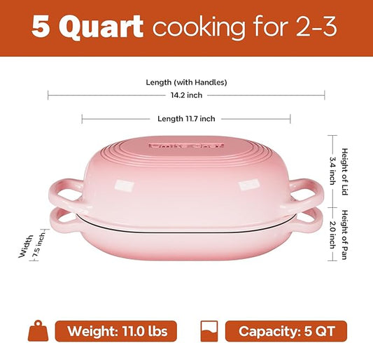 Enameled Cast Iron Sourdough Bread Oven, Dutch Oven for Bread Baking, - incl. Sourdough Bread-Baking Supplies like Banneton Bread-Proofing Basket - 5QT Loaf Cast Iron Bread Pan-Making Kit Pan, Pot, Sour Sough Tools, Lame (Pink)