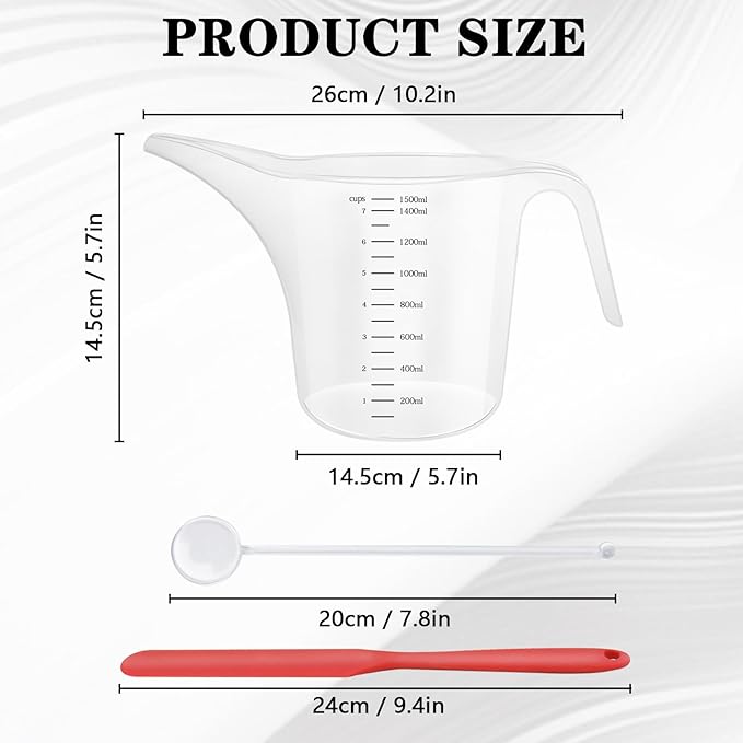 4 Pack 1500ml/50oz Long Spout Funnel Pitcher with Stirring Rods – Measuring Cups for Resin, Paint, Epoxy, Crafts, Soap Making, Durable and Easy to Pour, Great for Mixing, Measuring, Transfer Tasks