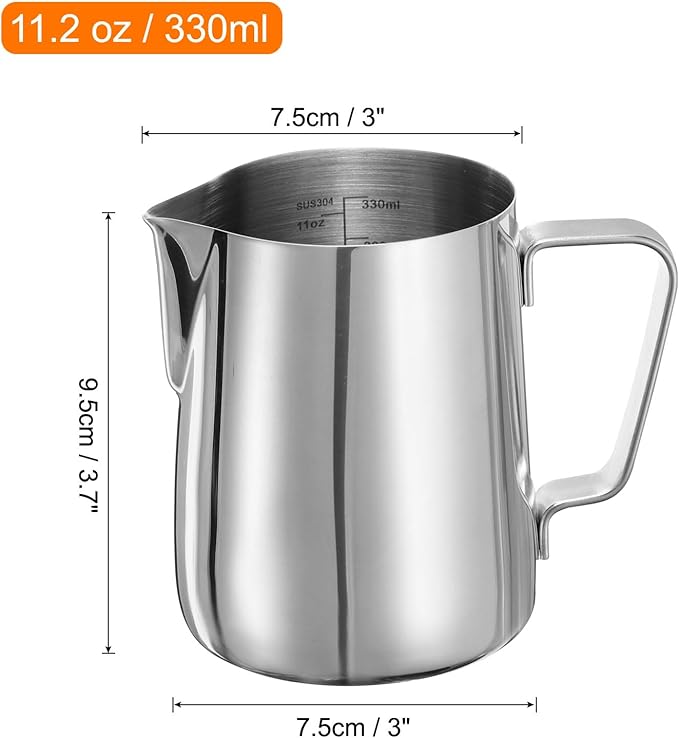 uxcell Milk Frothing Pitcher, 12oz / 350ml Stainless Steel Milk Frother Cup with Scale for Milk Steaming Pitcher Latte Art Cappuccino Coffee Espresso Accessories Tool, Silver Tone
