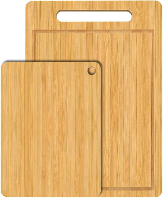 2PCS Bamboo Cutting Board for Kitchen, Wood Cutting Boards, Food-Grade Wooden Chopping Board for Meat Cheese Vegetable (Small Medium)