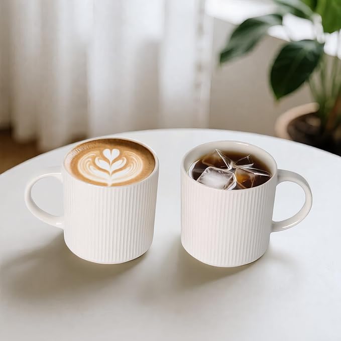 MONITO Coffee Mugs Set of 6, 16 oz Mugs Set, Ceramic Coffee Cups with Large Handles, Suitable for Lattes, Hot tea, Cappuccinos, Mochas and Cocoa,White