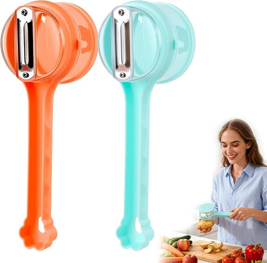 2PCS Vegetable Peeler Set with Container, Stainless Steel Potato and Apple Peeler, 2-in-1 Multifunctional Veggie Fruit Peeling Tool, Easy to Use Kitchen Gadget with Comfortable Grip (Orange+Blue)