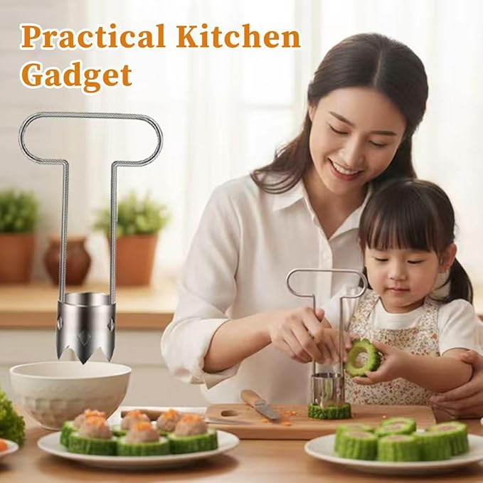 Red Bell Pepper Corer with T Handle, Stainless Steel Seed Remover for Bell Peppers Chili, Easy Vegetable Coring Tool for Kitchen Prep