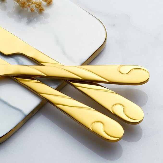 Gold Dinner Knife Set, 9.2-inch Stainless Steel Shiny Gold Dinner Table Knife Silverware, Set of 6