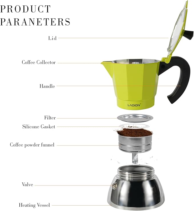 LAOION Stovetop Espresso Maker, 6Cup Moka Pot, Espresso Machine Compatible with Induction Cooktops, 300ml Stainless Steel & Aluminum Cuban Coffee Maker for Cafetera Cubana, Green