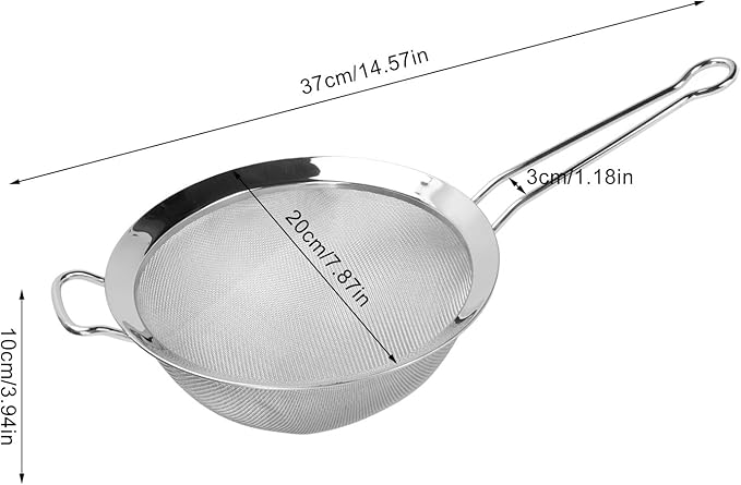 316 Stainless Steel Mesh Strainer, Large Wire Sieve Sifter Colander, Food Strainer Steel Colander with Sturdy Handle for Pasta Fruits Vegetables