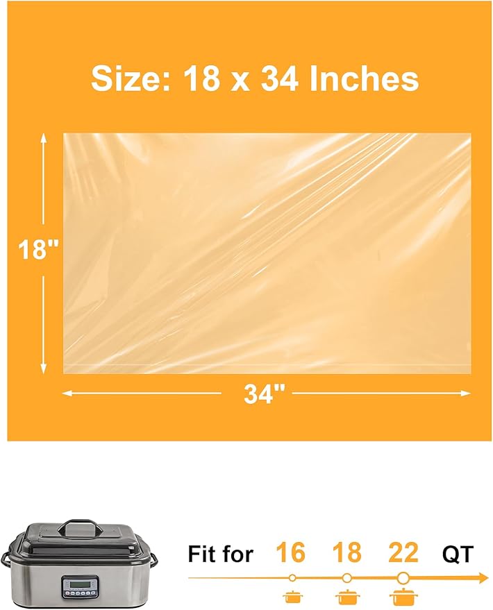 SMARTAKE Electric Roaster Liners, 4 Count Disposable Roaster Liners, Fits 16, 18, 22 Quart Roasters, Roaster Pan Oven Liners Plastic Cooking Bags for Instant Cleanup, 18 x 34 Inch