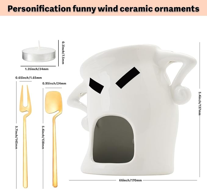 Ceramic Fondue Mug with Spork, Microwave Safe Personal Melting Cup for Chocolate & Cheese Dipping, Ideal Mini Fondue Set