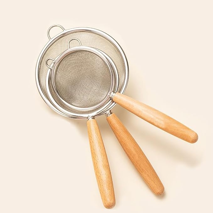 2Pcs Stainless Steel Fine Mesh Strainer Versatile Long-Handle Sieves for Flour Tea Coffee Oil Filtering(3.15-Inch)