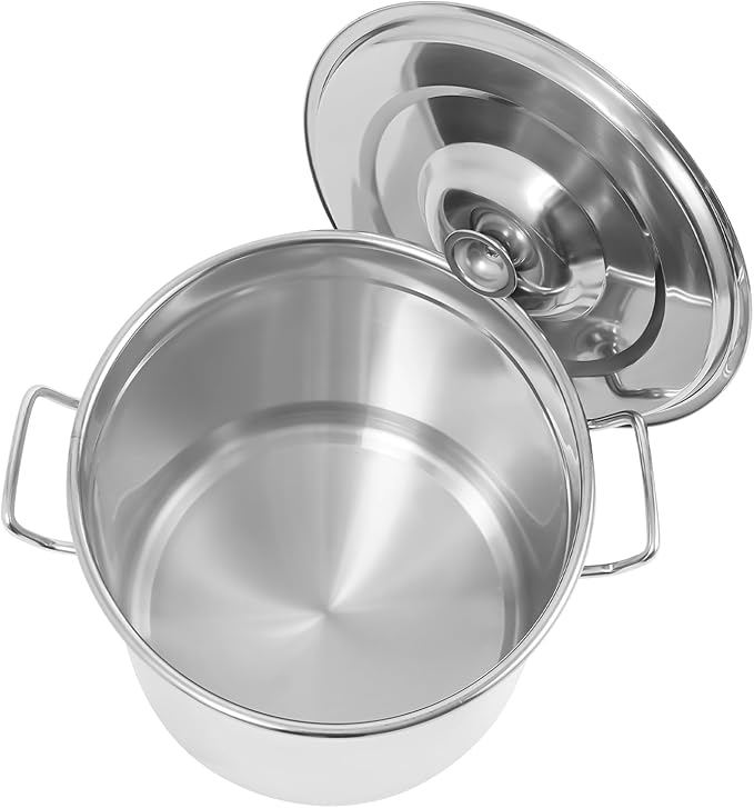 Stainless Steel Stock Pot w/Lid, Commercial Soup Cookware for Home/Restaurant/Hotels, for Stew/Simmering/Soup, Universal Stove Compatible (12L/12.68Qt.)