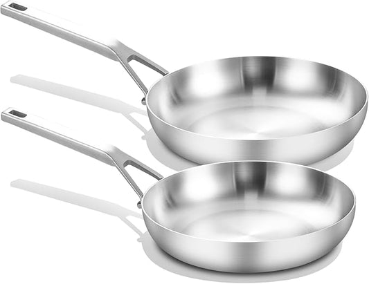 Yeksum Tri-Ply Stainless Steel Frying Pan Set, 8 Inch and 10Inch, Skillet set, Durable, Cooking Pan 8" 10", Induction Ready Egg Pan, Compatible with All Cooktops Up to 600℉