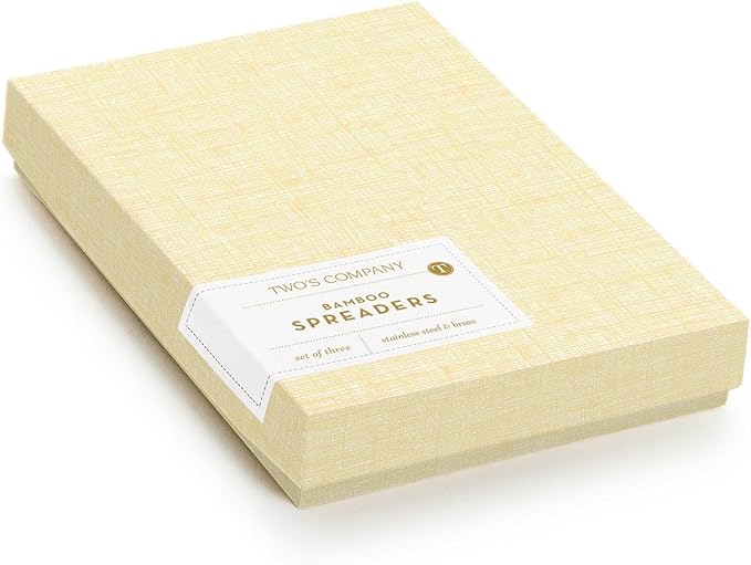 Two's Company Gold Bamboo Cheese Knives in Gift Box, 7-Inch, Stainless Steel, Set of 3