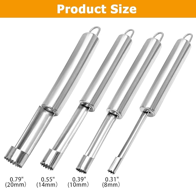Multi-Function Corer and Pitter Set 4 Pieces Stainless Steel Remover Tools for Apple, Pear, Cherry, Jujube, Red Dates Suitable for Home Kitchen