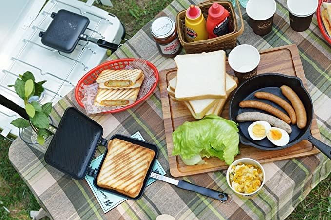 Panini Press Hot Sandwich Maker Non-Stick Panini Grill Pan with Handle Aluminum Flip Pan for Home and Outdoor Camping, 2 Pack