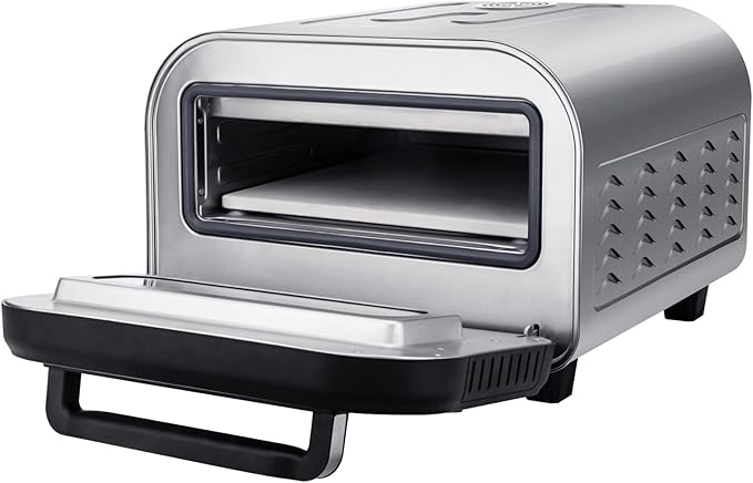 QERPRE Electric Pizza Oven Indoor 1700W Countertop Pizza Maker Fast Heating up to 850°F Touchscreen 6 Preset Modes Adjustable Timer & Temp Knobs Used for Commercial & Home Kitchen in Silver