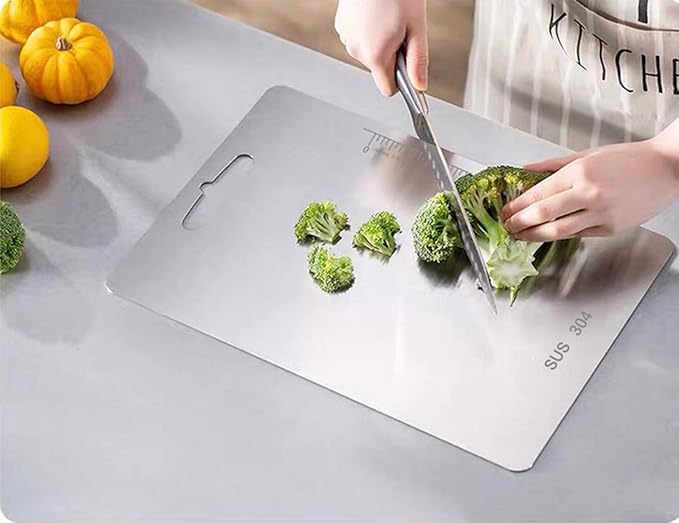 Atmama (14.2" x 9.8"and11.24" x7.87") Stainless Steel Cutting Board for Kitchen,SUS 304 Chopping Board for Meat,Fruit,Vegetables,Baby Food,Dishwasher Safe(2pcs)…