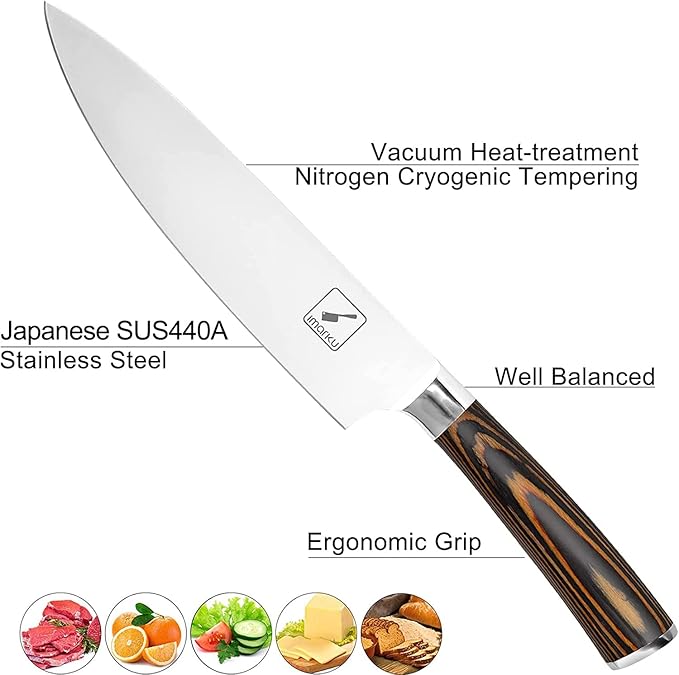imarku Chef Knife - Pro Kitchen Knife 8 Inch Chef's Knives Japanese HC Steel Sharp Paring Knife with Ergonomic Handle, Tawny Handle, Best Gifts for Men and Women, Gyutou knives