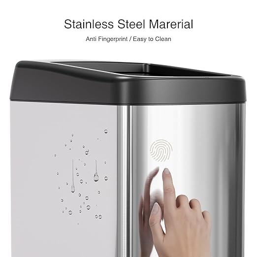 ELLO&ALLO Garbage Can Motion Sensor Trash Can 13 Gallon for Kitchen with Roll Up Lid, Automatic Touchless High-Capacity Waste Bin, Brushed Stainless Steel