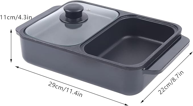Electric Grill Hot Pot 2 in 1,Mini Electric Hot Pot BBQ Grill Kitchen Smokeless Shabu Cooking Pan 1200W,Multifunctional Grill Pan Indoor for Korean BBQ, Steaks, Shabu Shabu and Noodles (Black)