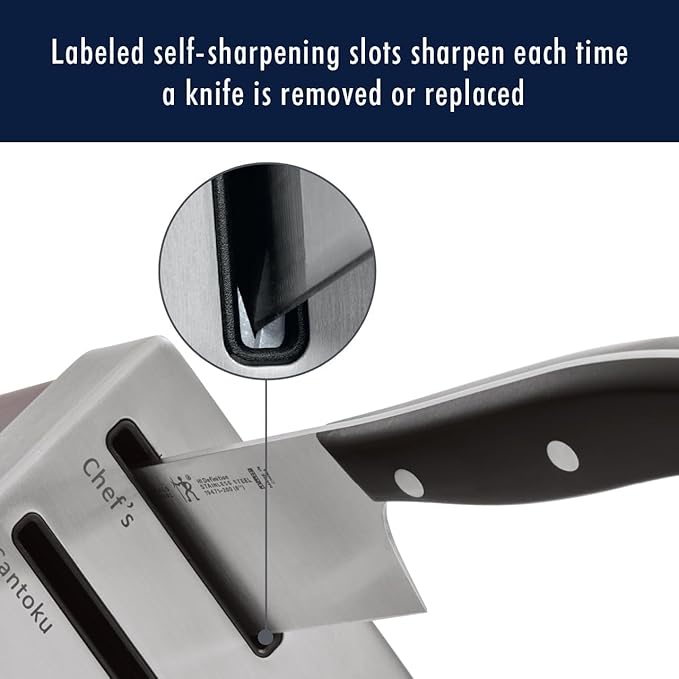 Henckels International Statement 14-pc Self-Sharpening Knife Block Set, 6 Steak Knives, Paring, Santoku, Bread, Chef’s Knife, & More, Natural Block Color