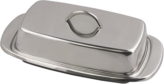 Fox Run Stainless Steel Double Butter Dish With Lid, 2 Butter Stick Capacity