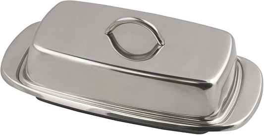 Fox Run Stainless Steel Double Butter Dish With Lid, 2 Butter Stick Capacity