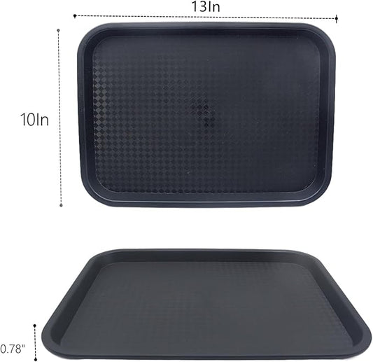 12 Pack Cafeteria Trays, 13 x 10 Inch Plastic Fast Food Serving Trays, Restaurant Black Stackable Serving Platter for Kitchen, Party, Dining