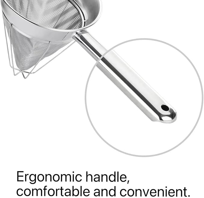 Stainless Steel Fine Mesh Chinois Strainer, Large Strainer Reinforced Bouillon Strainer for Sauces, Soups, Purees, Pastes, Jelly, Custard, Curds and etc.,10-Inch