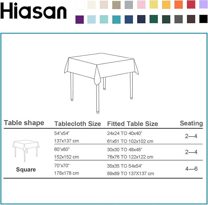 Hiasan Square Tablecloth - Waterproof and Spillproof Washable Fabric Table Cloth for Dining Room Kitchen, Turquoise, 70 x 70 Inch