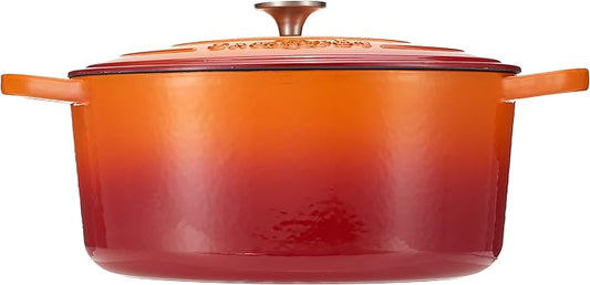 Crock Pot Artisan 7-Quart Oval Enameled Cast Iron Dutch Oven – Sunset Orange, Durable Heavy-Duty Cookware for Slow Cooking, Roasting, Baking with Lid