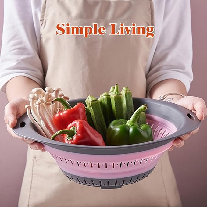 Collapsible Colander and Strainer,Silicone Strainer Colanders & Food Strainers,for Vegetable and Fruit, Kitchen Essentials (2, Pink, 2.5L+2.5L)