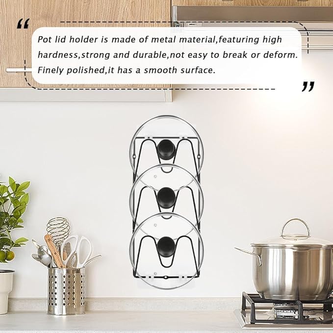 2 Pack Pot Lid Organizer for Cabinet Door, 3-Tier Stainless Steel Wall-Mounted Rack, Rustproof, Anti-Slip, No Drilling, Kitchen Storage Holder