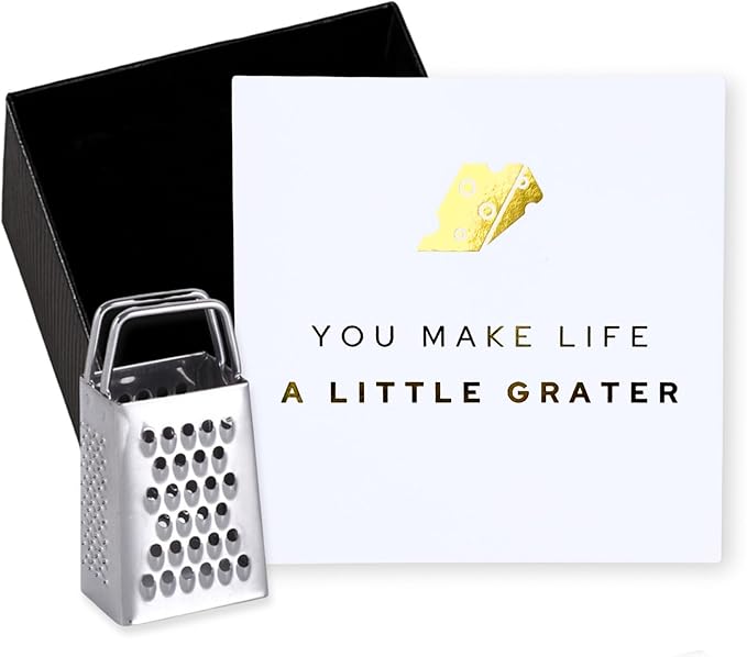 Mini Cheese Grater Gift Set - Funny Chef Gift for Friends, Coworkers, or Foodies | “You Make Life a Little Grater” Card & Gift Box | Stainless Steel Kitchen Tool Ornament | Studio Rockwood