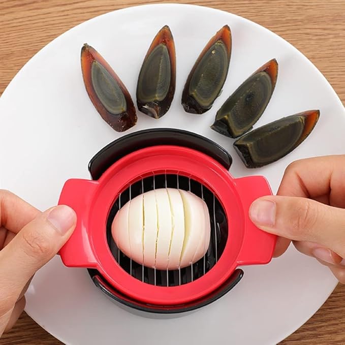 4 in 1 Egg Slicer and Dicer for Hard Boiled Eggs, Strawberries, Soft Fruit, Mushrooms - Stainless Steel Wire Multipurpose Cutter - Pink