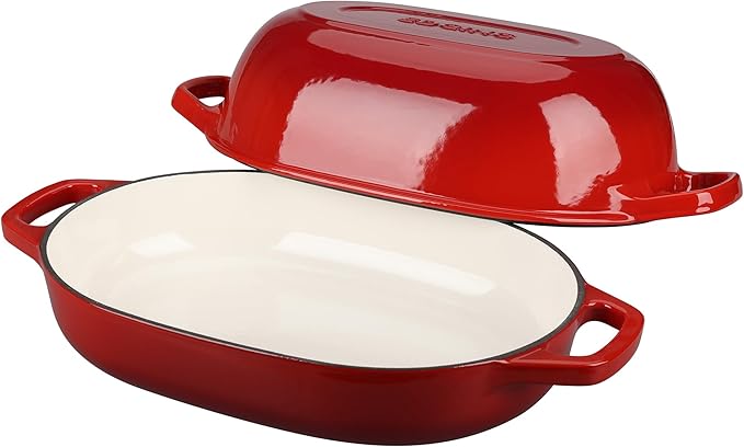 EDGING CASTING Enameled Cast Iron Oval Dutch Oven Pot with Lid, Dutch Oven for Sourdough Bread Baking, Oval Bread Pan, Bread Oven, Bread Dutch Oven, 7qt, Red