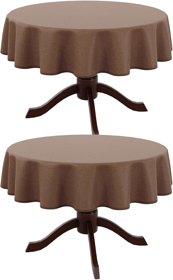AUSSPVOCT 2 Pcs Textured Round Tablecloth 60 Inch for Dia 38’’ Tables - Waterproof Washable Wipeable Table Cloth Fabric Dining Table Cover for Birthday Party Farmhouse Outdoor Kitchen Tabletop Cover