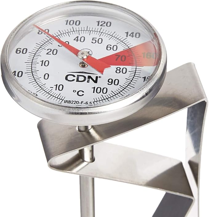 CDN ProAccurate® Instant Read Beverage Frothing Thermometer with Clip for Precise Temperature Measurement, 6.5" Stainless Steel Stem, Easy to Read Display, Black Case (IRB220-F-6.5)