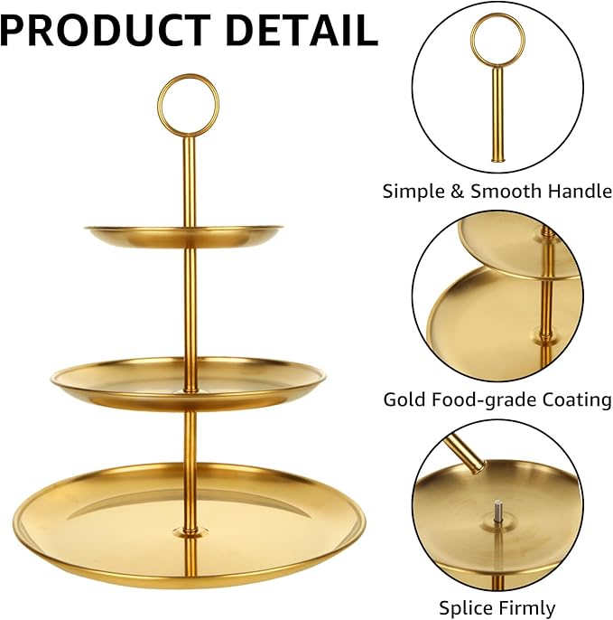 3 Tiered Gold Cupcake Stand 2 Pack Stainless Steel Gold Tiered Dessert Stand Cupcake Display Tower 3 Tier Serving Tray Cake Stand for Baby Shower Birthday Party Wedding