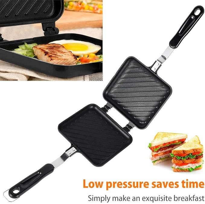 Camping Toastie Maker Non-Stick Stovetop Toastie Maker Baking Pan with Heat-Resistant Handles, Double Sided Multifunction Stovetop Toastie Maker for Home Outdoors Camping