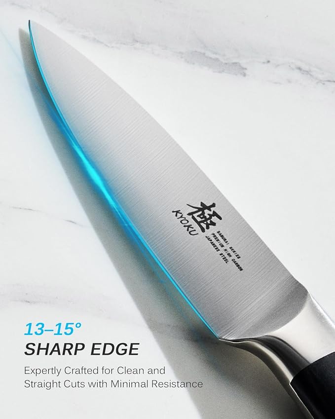 KYOKU 3.5" Paring Knife, Samurai Series Peeling Knife with Pakkawood Handle, Japanese Style High Carbon Steel Sharp knife, Full Tang Small Knife for Fruit Peeling & Slicing with Sheath and Case