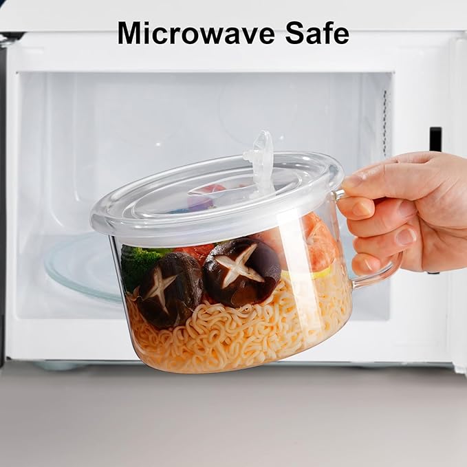 Ramen Bowls Microwavable, Glass Soup Bowls With Handles, 34oz/1000ml Soup Mug With lid, Use-Friendly Ramen Bowl Set With Chopsticks