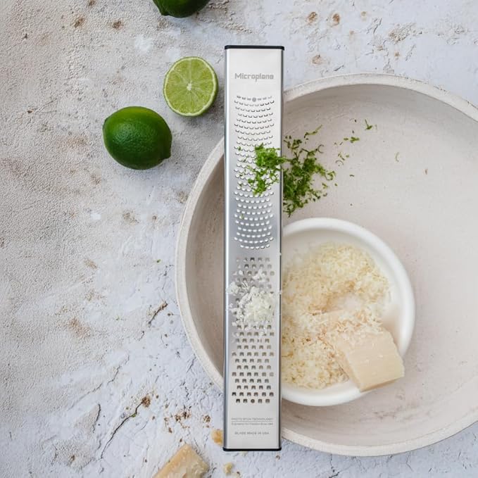 Microplane Dual Blade Stainless Steel Zester 2in1 – 30th Anniversary Edition, Dual Function Zesting Ideal for Citrus, Cheese, Chocolate, American-Made Blade, Ergonomic & Dishwasher Safe