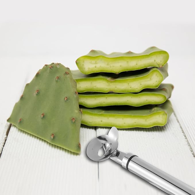Cactus Peeler Tool, 7.48x1.89in Spoon Cactus Peeler Cactus Peeling Knife Sliced Noodle Cutting Knife with Hole with Long Handle for Kitchen Cooking Cactus Noodle