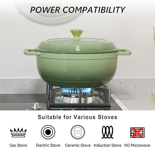 VINGLI 7.5QT Enameled Cast Iron Round Dutch Oven Pot with Lid, NonStick Casserole Pot with Dual Handles & Silicone GlovesRed, Oven Safe up to 500°F or on Stovetop, Dutch Oven for Bread Baking, Green