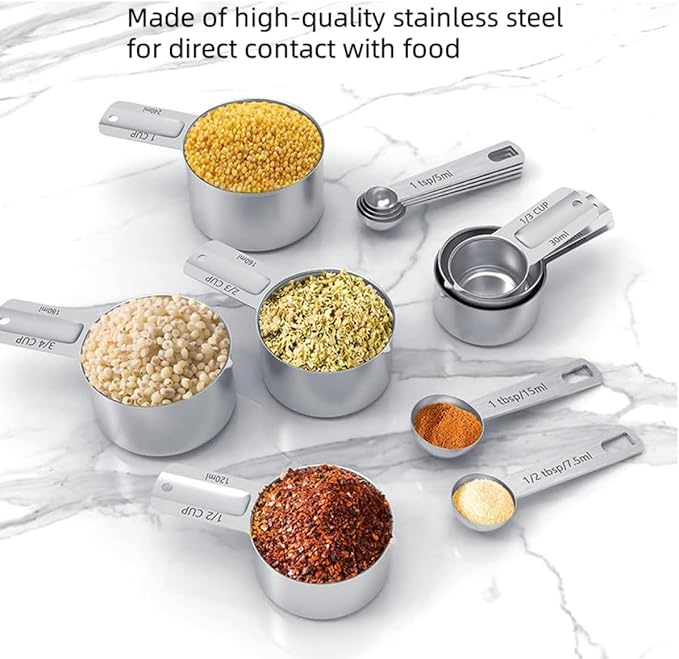 7x Stainless Steel Measuring Cups with 6x Measure Spoons Set,4x Plastic liquid Measurings Cups for Liquids,Kitchen Gadgets for Cooking & Baking Utensils Christmas Gift (17Pcs)
