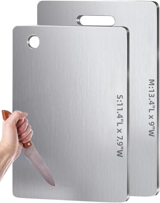 Titanium Cutting Board for Kitchen Set of 2/3 - Double Sided Food Grade Chopping Board for Meat, Hangable Design, Easy to Clean for Meat Fruit & Vegetable Various Cooking (S+M(2PCS))