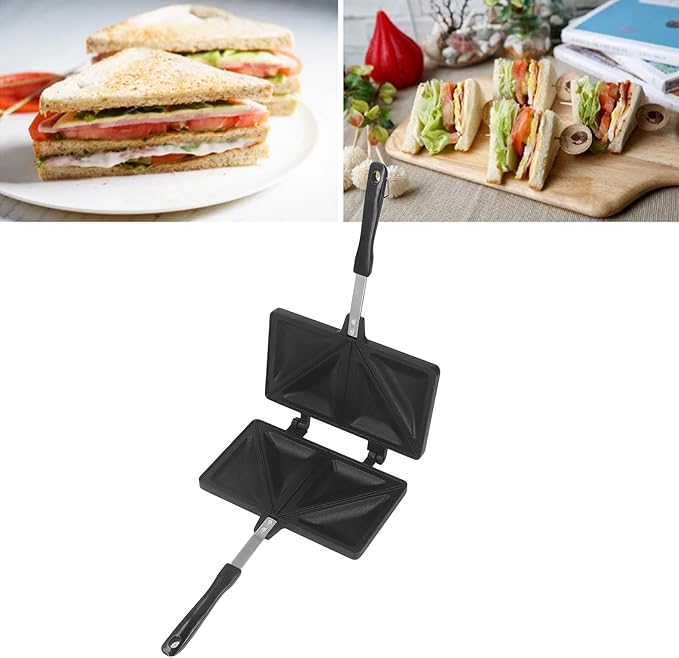 TOPINCN Baking Pan,Double Sided Heating Aluminum Alloy Panini Maker Pan Even Heating Portable Press Grill for Sandwiches (Black color)