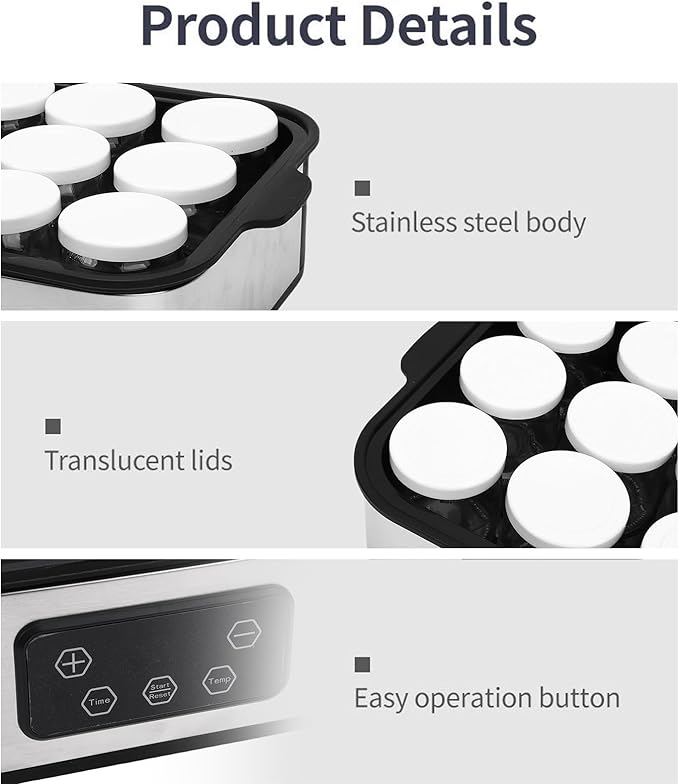Diydeg Probiotic Yogurt Maker with Adjustable Temperature & Time Control, Automatic Digital Greek Yogurt Maker Machine Make Trillion of Live Probiotic with 12 Glass Jars for Home (US Plug 110V)