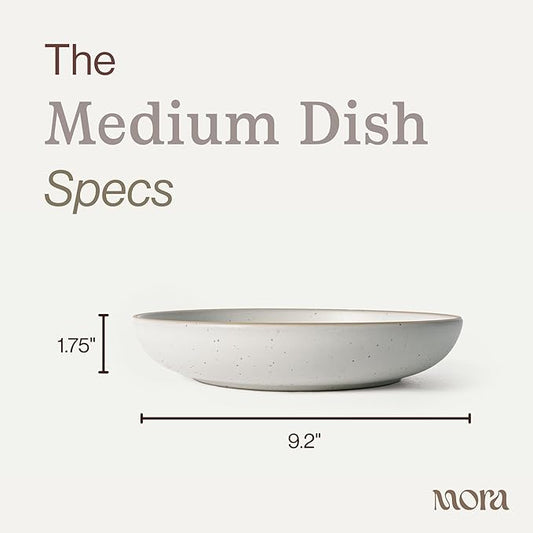 MORA Medium Dishes Set of 4, 30oz Ceramic Pottery Pasta Plate/Wide Bowls - Microwave, Oven and Dishwasher Safe - Oat